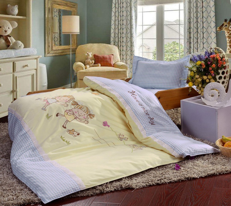 幼儿园被子秋冬宝宝加厚保暖冬被午睡儿童春秋被棉被蓝色拼接绣花|ru