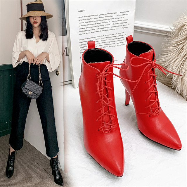 European and American pointy thin high heels short boots