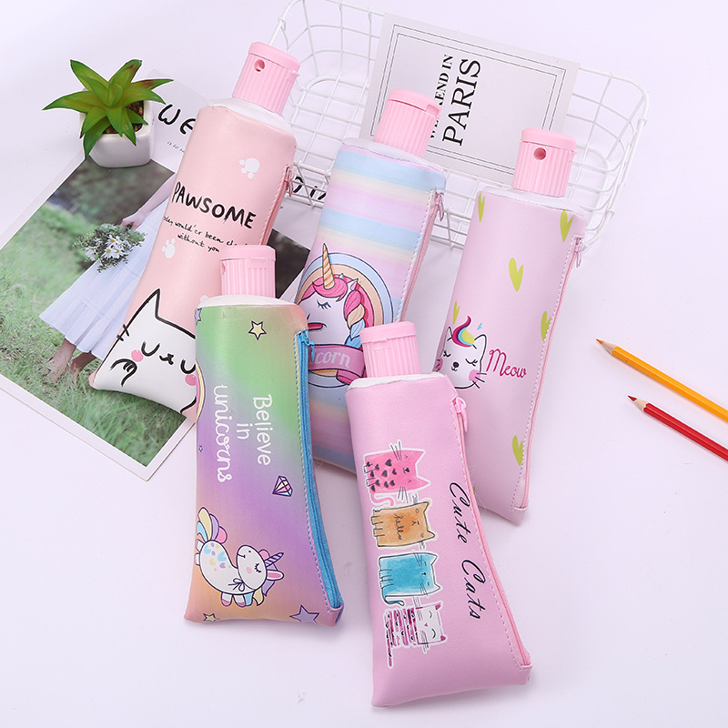 Customizable cute cartoon creative unicorn pen case with pencil sharpener and toothpaste shape, large-capacity storage stationery bag detail image 2