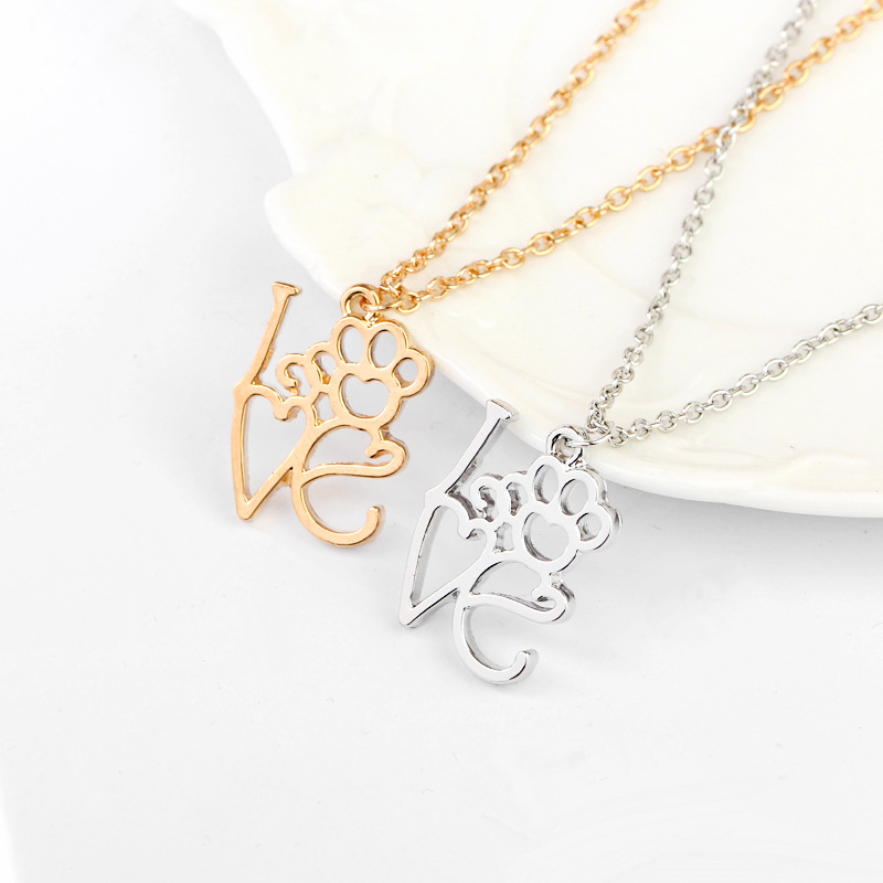 necklace clavicle chain creative new letter I LOVE YOU love hollow out dog claw necklace wholesale n