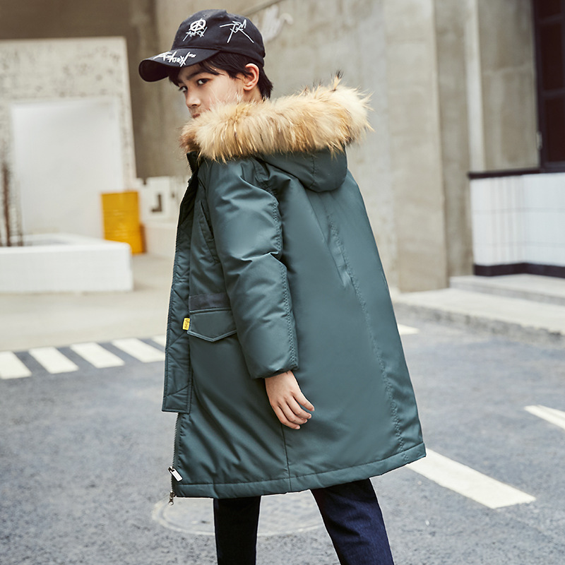 2020 Winter New Children's Clothing Boys' Down Jackets Medium to Long Length Korean Style Thick and Loose for Small, Medium, and Large Children Long Length