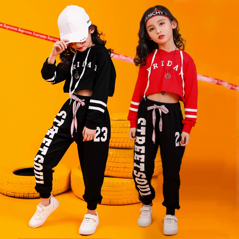 Детская уличная одежда для танцевGirls handsome jazz dance performance clothing girls hiphop hip-hop loose performance clothing trendy