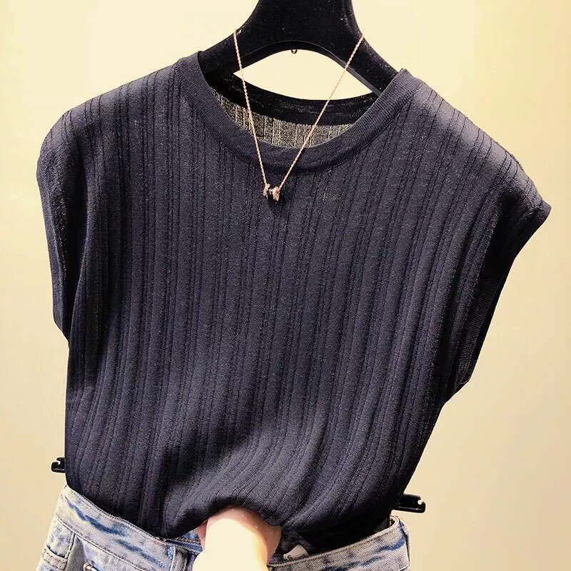 Spring summer solid knitted body-friendly T-shirt, oversize, loose fit, plus size