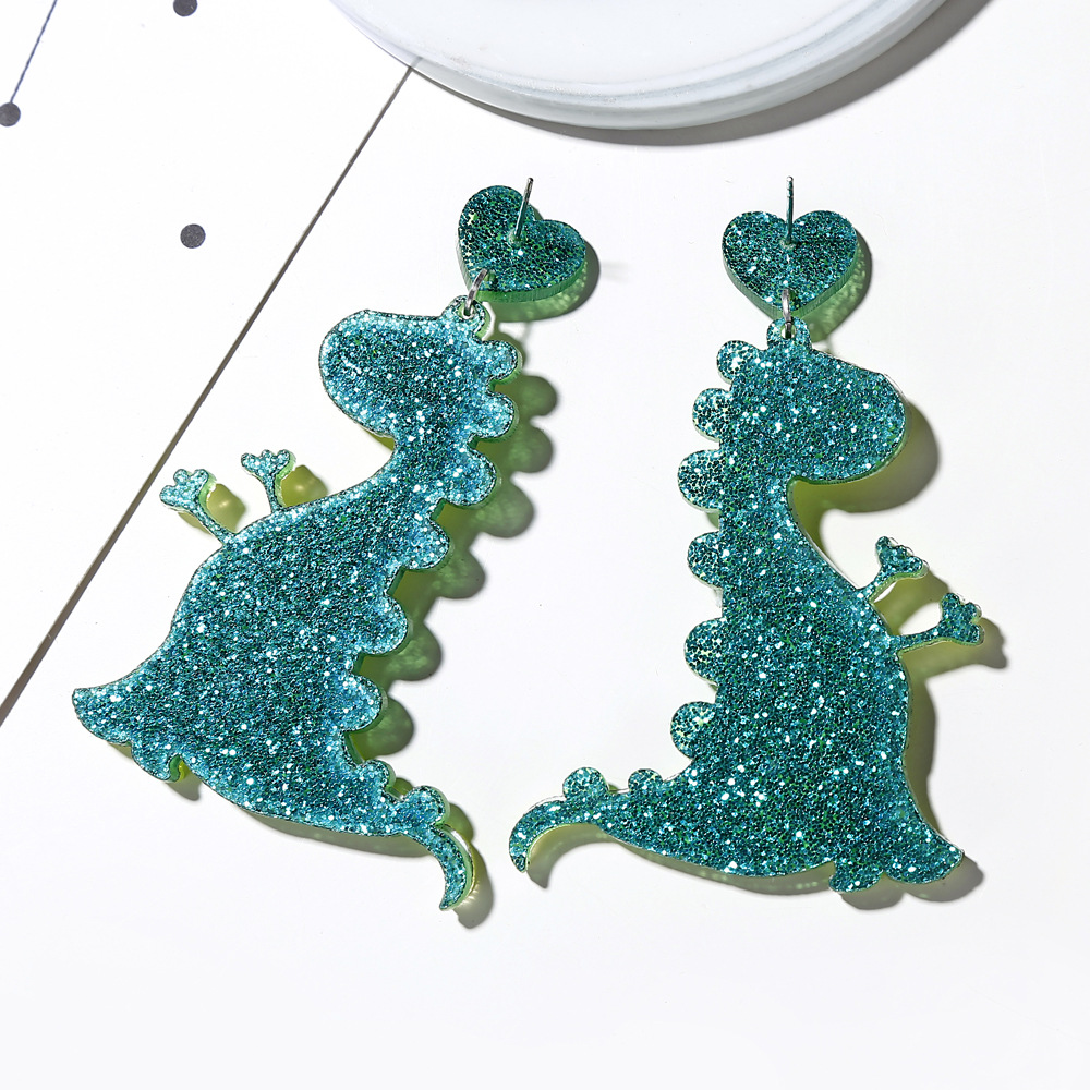 Cute Cute Pet Earrings Fashion Cartoon Monster Green Dinosaur Earrings Female display picture 5