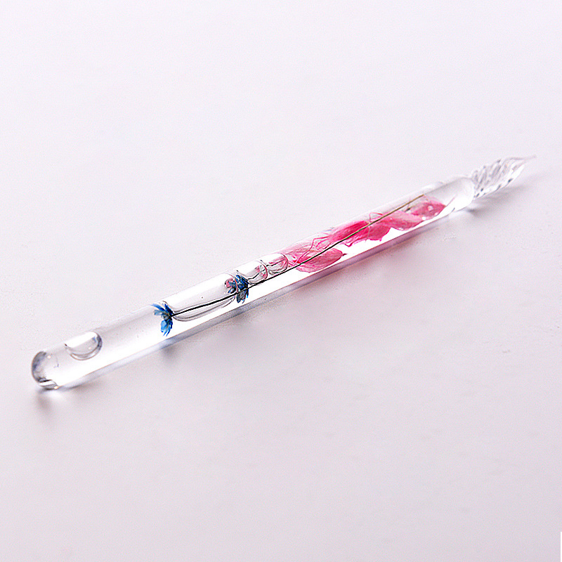 Directo de fábrica creativo pluma de flores secas de color pluma Dip de vidrio caja de regalo traje firma pluma de vidrio regalo de negocios