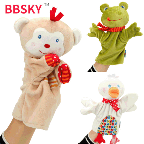BBSKY cute cartoon animal hand puppet plush toy doll monkey frog duck comfort towel manufacturer wholesale