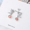 Fashionable cute earrings with bow, fuchsia natural water, crystal earings, Korean style