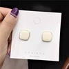 Square silver needle, green earrings, retro accessory, silver 925 sample, simple and elegant design, Korean style, wholesale