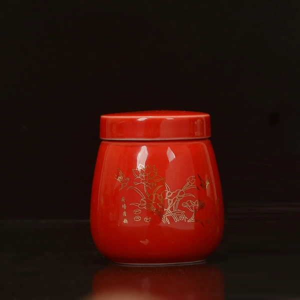 Red gold thread lotus pond penguin ceramic jar 220ml