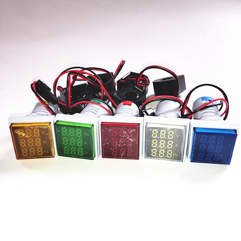 方形数显交流电压电流赫兹三合一表AD16-22FVAH指示灯红黄蓝绿白