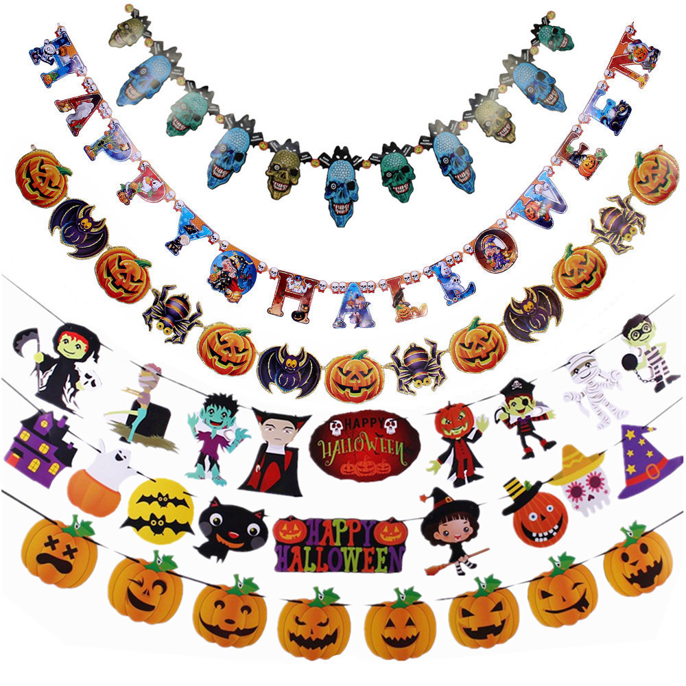 Guirnalda de Halloween bandera decoración escena diseño props carta colgante tira fantasma cabeza araña calabaza