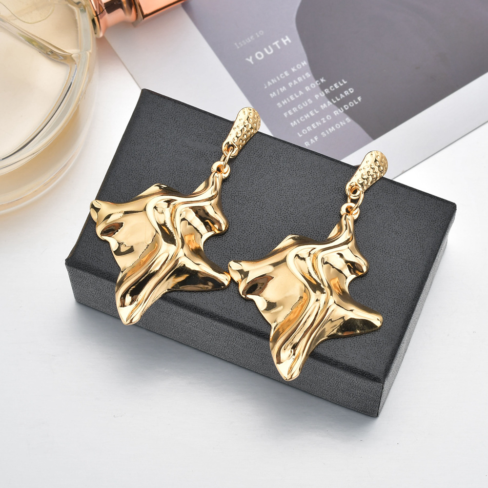 Fashion Style Gold, Silver Color Punk Style Geometric Pleated Alloy Pendant Earrings