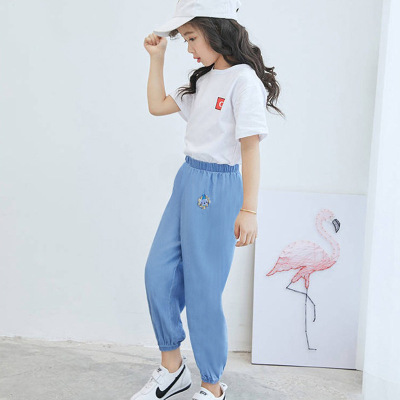 2019夏季男童女童防蚊裤一件代发夏款大童裤子儿童天丝薄款牛仔裤