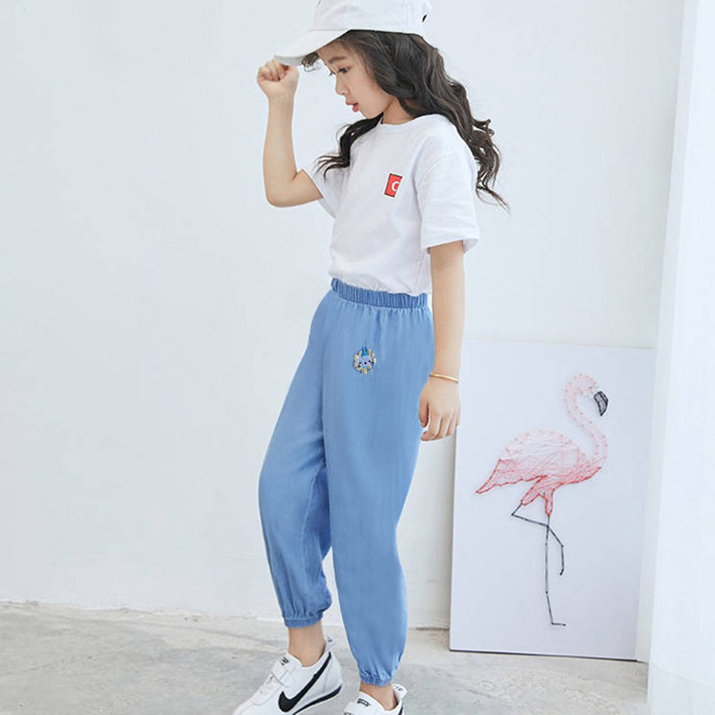 2019夏季男童女童防蚊裤一件代发夏款大童裤子儿童天丝薄款牛仔裤