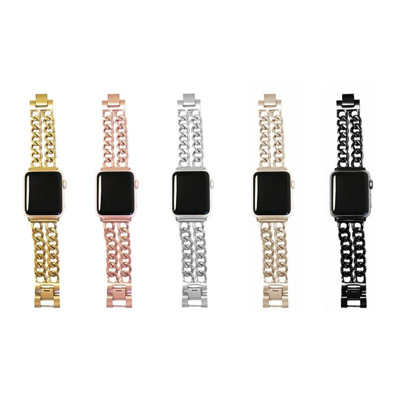 适用Iwatch苹果1234表带 新款手链式钢带 男女珠宝扣表带定制批发|ru