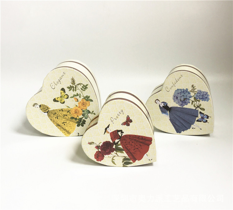复古印花心形礼品盒三件套 鲜花包装 伴手礼盒 礼品包装盒
