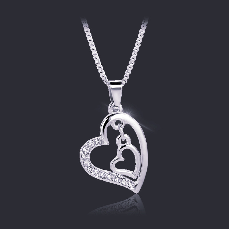 Necklace Clavicle Chain Fashion Creative Mother's Day Gift Double Love Diamond Necklace Wholesale Nihaojewelry display picture 3
