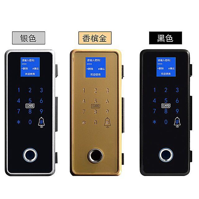 Open hole wiring Glass door Fingerprint lock All metal Double door 988 Semiconductor fingerprint Sliding door