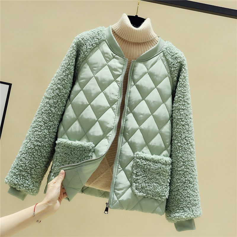 Women's Loose Lamb Wool Stitching Jacket Winter