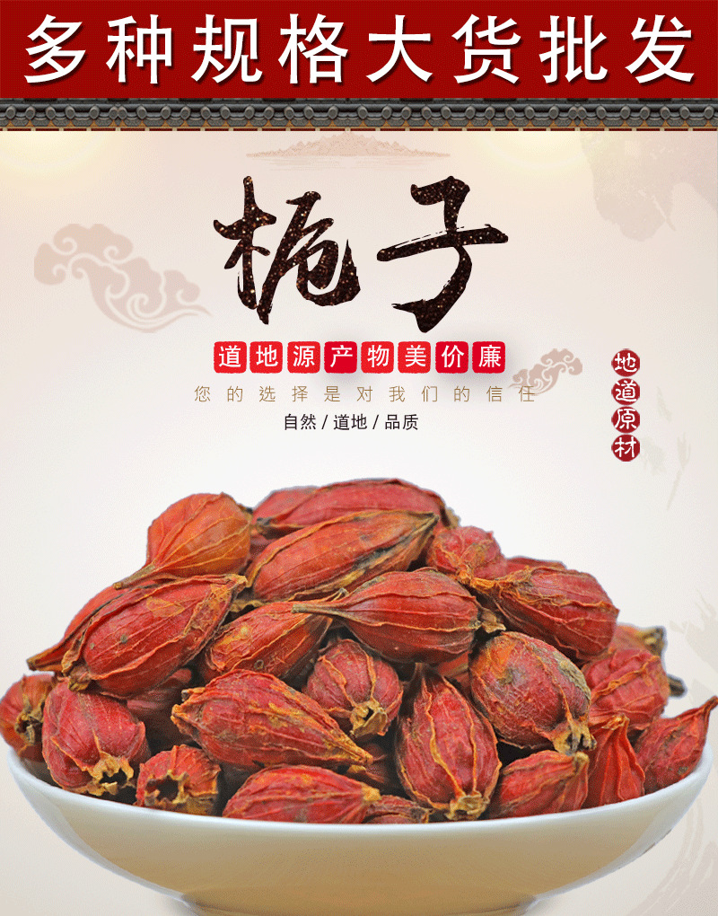 Gardenia Fruit (Gardenia jasminoides) — Dried Zhi Zi Herbal Fruit, 500g overview