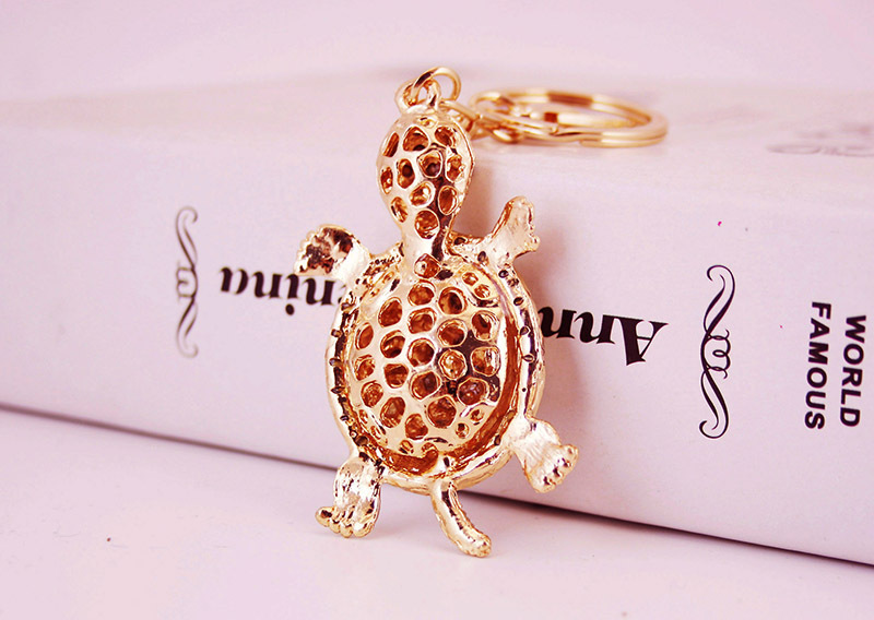 37g Weight Alloy, Metal Material Heart Pattern Unisex Gender White, Peach Color Korean Cute Diamond Crystal Cartoon Turtle Car Keychain 6