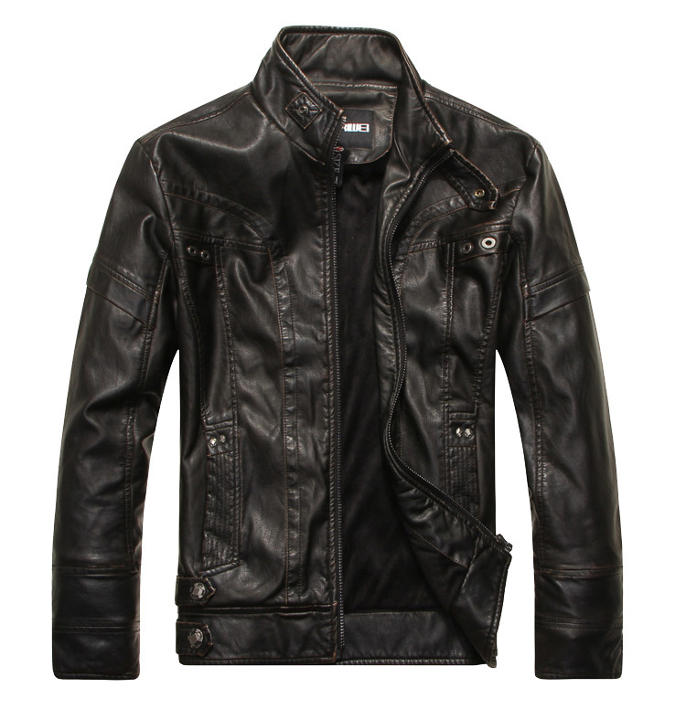 Foreign Trade Leather Jacket Men's Leather Clothing European and American Fashion Slim Fit Men's Motorcycle PU Leather Clothing fleece-lined Leather Jacket Trendy