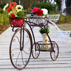 Creative bicycle stand floral car iron craftwork three-pot floor-standing decorative rack flower pot shelf balcony flower stand