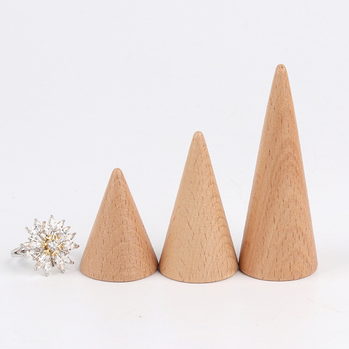Solid wood cone ring holder cone ring stand beech wood jewelry stand ring display props ring stand set