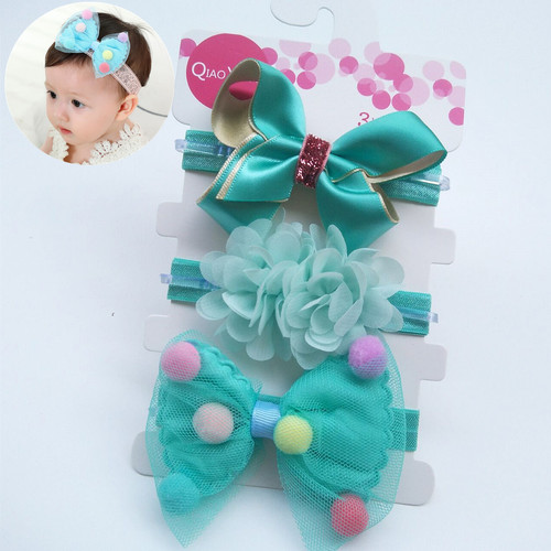 Stylish Korean style baby hair accessories three-piece set, bow headband, baby girl sponge ball headband headwear supply source