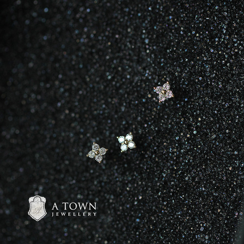 S925 sterling silver stud earrings 14K gold mini stud earrings flower set with diamonds versatile four-leaf flower zircon ear bone stud earrings
