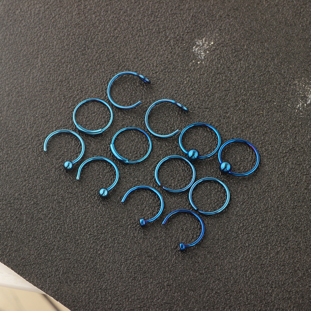 12-Pack Stainless Steel Nose Rings Nose Studs with Blessing Motif - Blue Geometric Earring Piercing Jewelry Set detail image 13