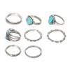 Fashionable accessory, turquoise ring, set, European style, 8 pieces