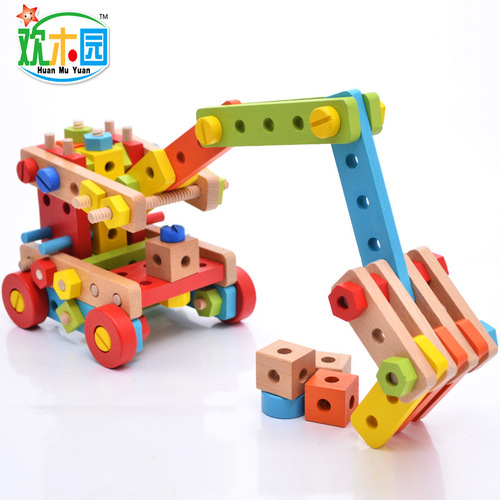 Wooden 138-piece super nut combination, children's hands-on disassembly and assembly of screw car, various model assembly toys