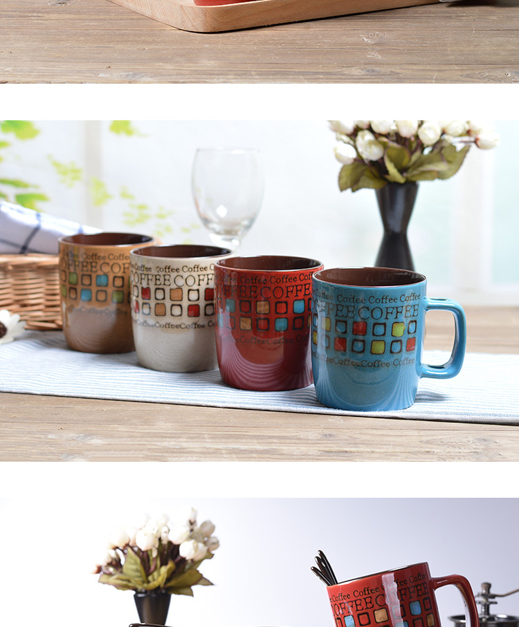 复古个性手绘欧式酒桶马克杯咖啡杯陶瓷杯子大容量水杯瓷杯带盖勺