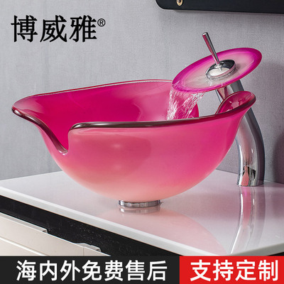 博威雅卫浴厂家直销现代简约台上盆 水蜜桃形艺术钢化玻璃洗手盆|ms