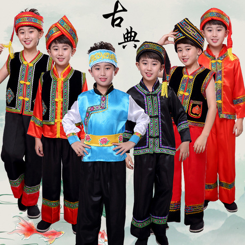 Children boys minority miao hmong dance costumes Zhuang performance costumes boys Yi performance costumes