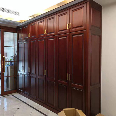 欧式橡木衣柜定制实木衣柜中式橡胶木卧室衣橱广州全屋实木定制|ms