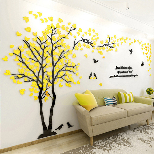 Large Tree Couple 3D Crystal Acrylic Wall Sticker for Restaurant Living Room Bedroom Sofa TV Background Wall Decoration
