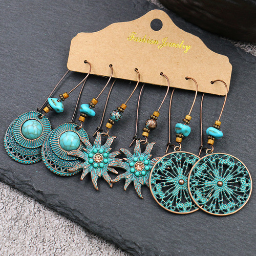 Factory direct selling earrings 3-piece cross-border European and American fashion jewelry combination set irregular earrings tassel earrings
