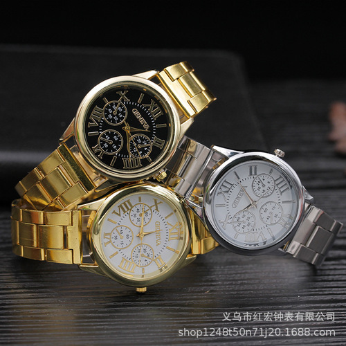 New Fashion Gift Steel Band Watch Women's Geneva Three Eyes Watch Men's Quartz Watch Wholesale