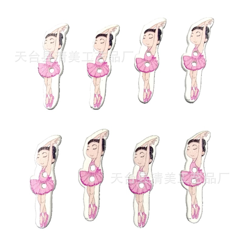 Fondo blanco pintado de dibujos animados niña de ballet de madera de dibujos animados bailarina niña botón 50 un paquete