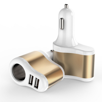 新款车载车充点烟器 一分三带稳定快充双USB输出带点烟器车充2.1A