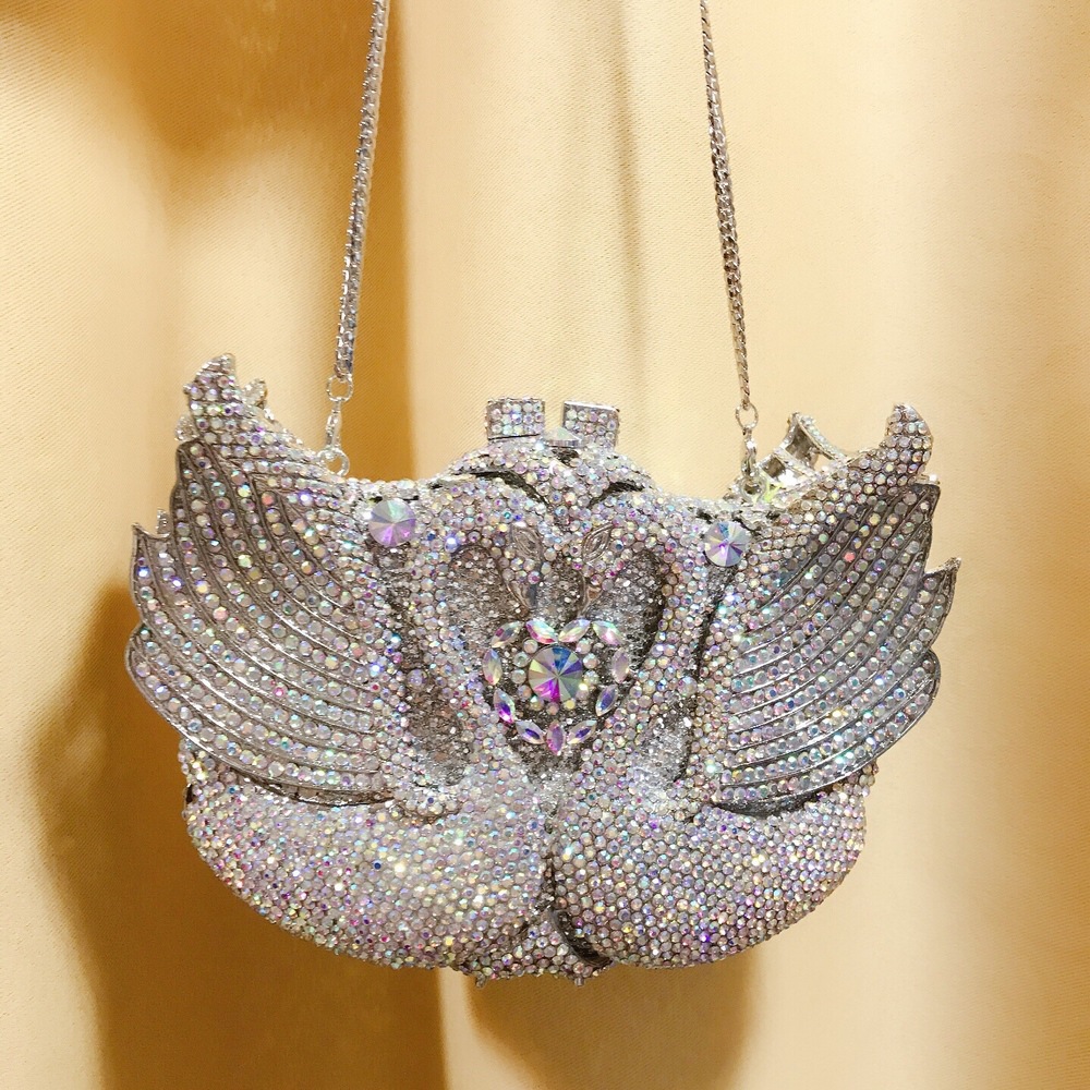 Túi clutch nữ đính kim cương thiên nga cỡ lớn dự tiệc — Màu đen, Màu hồng, Ảnh tùy chỉnh được Cá nhân hóa, Bảy màu vàng kim chi tiết 71