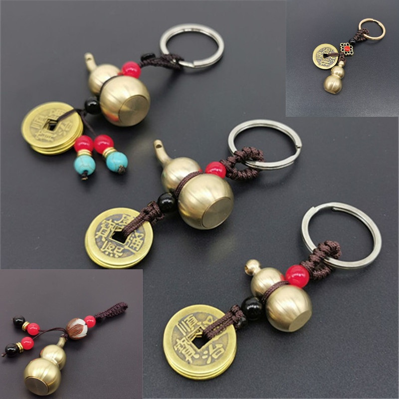 new pattern Five Emperors coins brass solid hollow gourd Key buckle Pendant manual Braided rope Scenic spot Best Sellers Jewelry