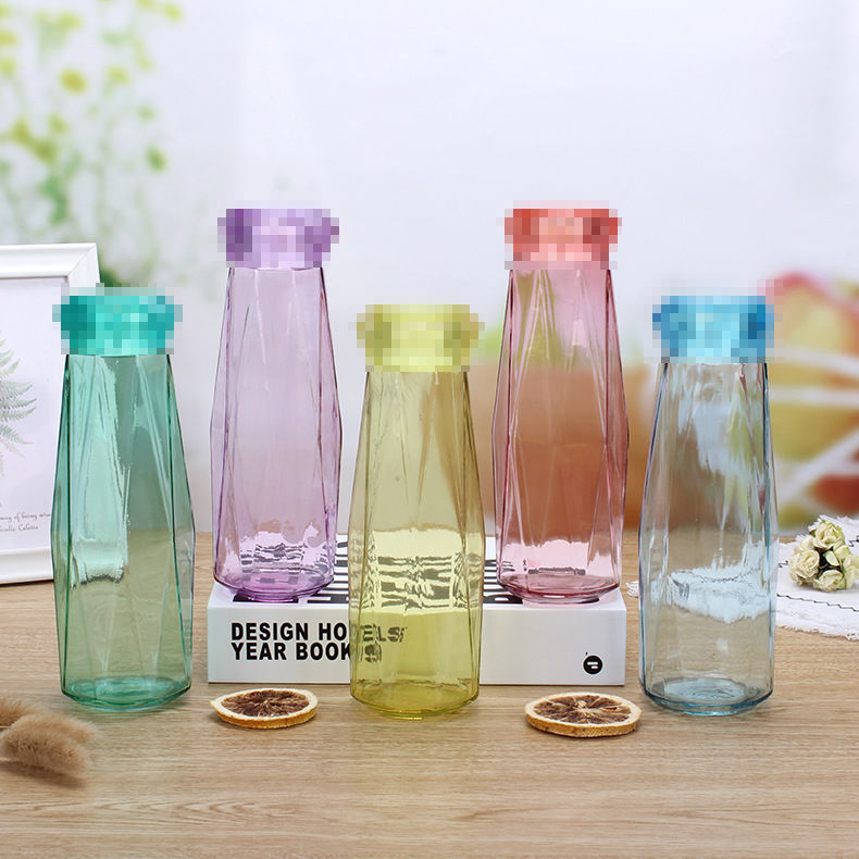 厂家供应玻璃创意钻石水杯便携随手广告杯大容量带盖果汁饮料瓶子