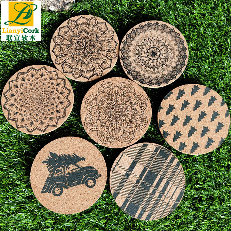 코르크 컵 받침 제조 업체 도매 컵 받침 실크 스크린 인쇄 코스터 코르크 플레이스 매트 주방 가정용 제품 절연 테이블 매트