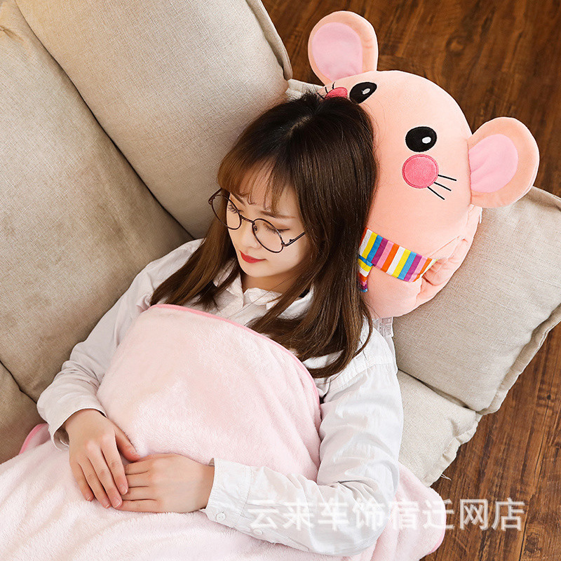 廠家直銷汽車腰靠護腰抱枕卡通動物靠枕被子空調被插手三合壹腰靠