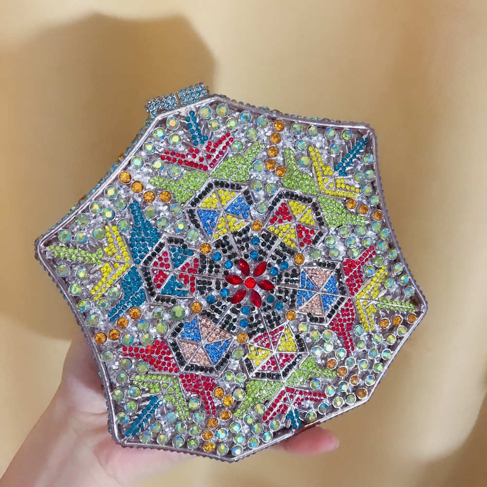 Túi clutch nữ đính pha lê kim cương bông tuyết, thiết kế hợp kim rỗng, làm bằng tay — Màu tím, Màu xanh lam, Ảnh tùy chỉnh được Cá nhân hóa, Màu đỏ hoa hồng chi tiết 32