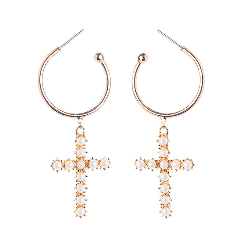 Fashion Long Cross Pearl Inlaid Earrings display picture 4