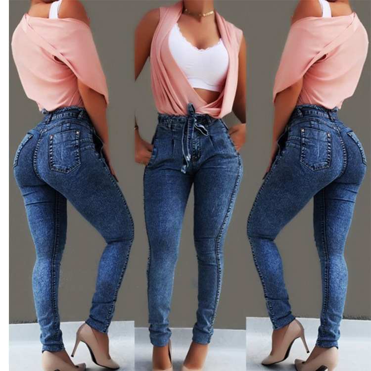 Jeans Elastic Slim Waist Belt High Waist Women